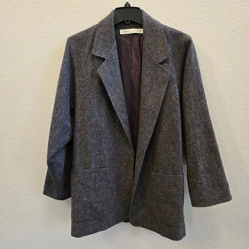 Larry Levine Tweed Grey Tweed Jacket Open Front Size M